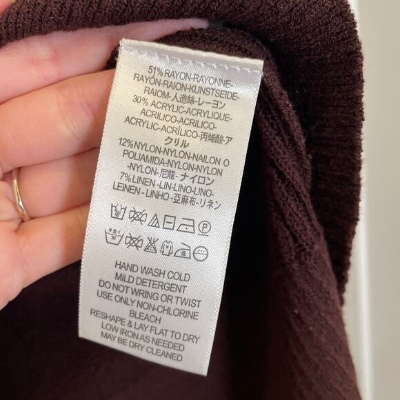 Free People Angi Tunic Sweater Dark Brown Crisscross Neck Slits Knit Boho S - Picture 6 of 7